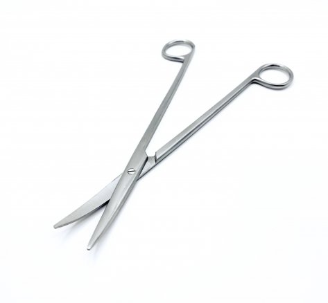 Ножиці по Metzenbaum, анатомічні, для розтину м'яких тканин, зігнуті, гострокінцеві. Довжина 20 см